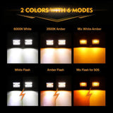4 Inch 6 Modes White&Amber LED Working Light LED Pods with A-Pillar Mounting Bracket For Ford Bronco 2/4 Door 2021 2022