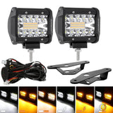 4 Inch 6 Modes White&Amber LED Working Light LED Pods with Dual A-Pillar Mounting Bracket For Ford Bronco 2/4 Door 2021 2022