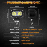 4 Inch 30W Corrugated Lens Flood Beam LED Pods Lights with Dual A-Pillar Mounting Bracket For Ford Bronco 2/4 Door 2021 2022
