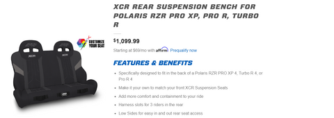 PRP Custom XCR Bench Seat for CH